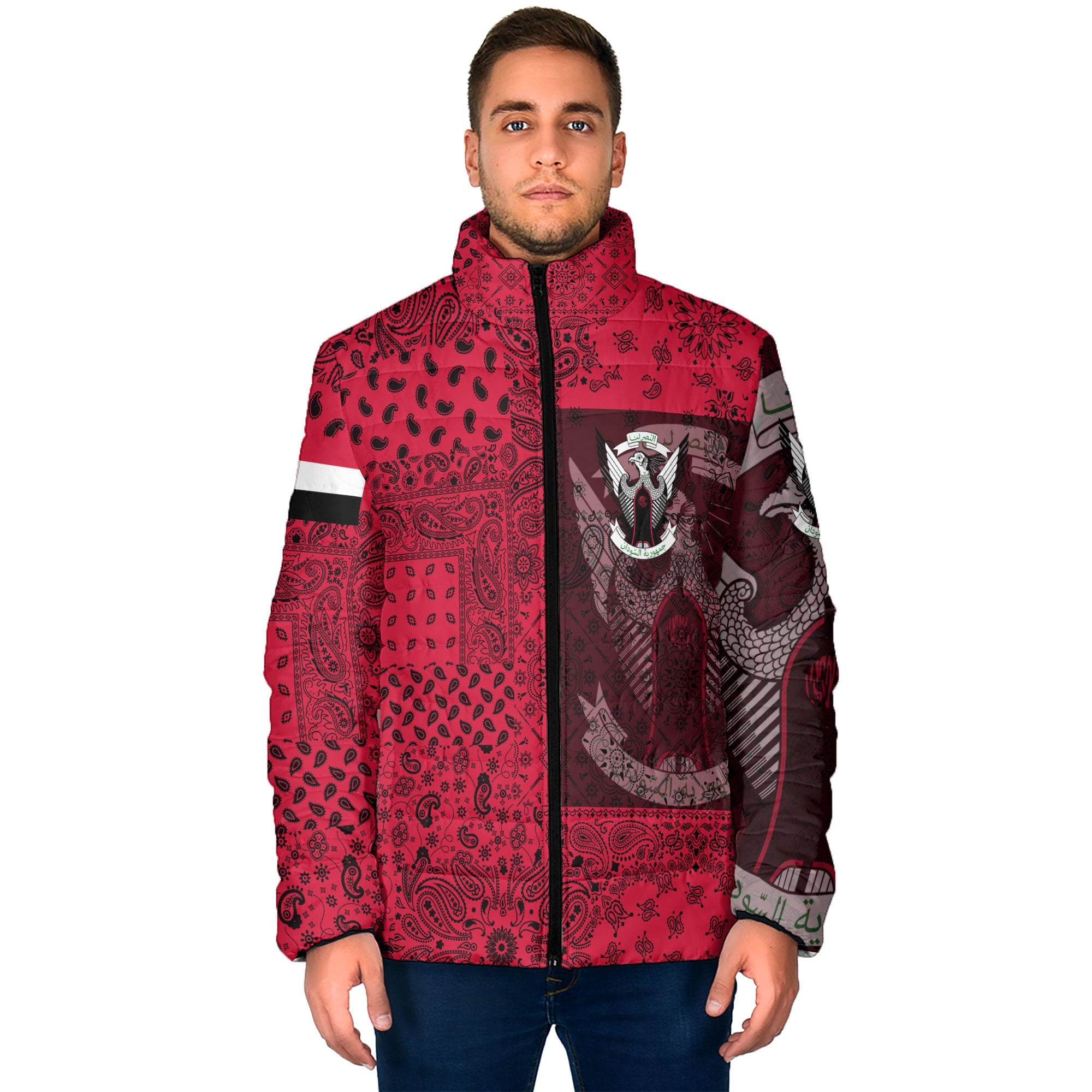 Sudan Men Padded Jacket Paisley Flag And Skull Style 1