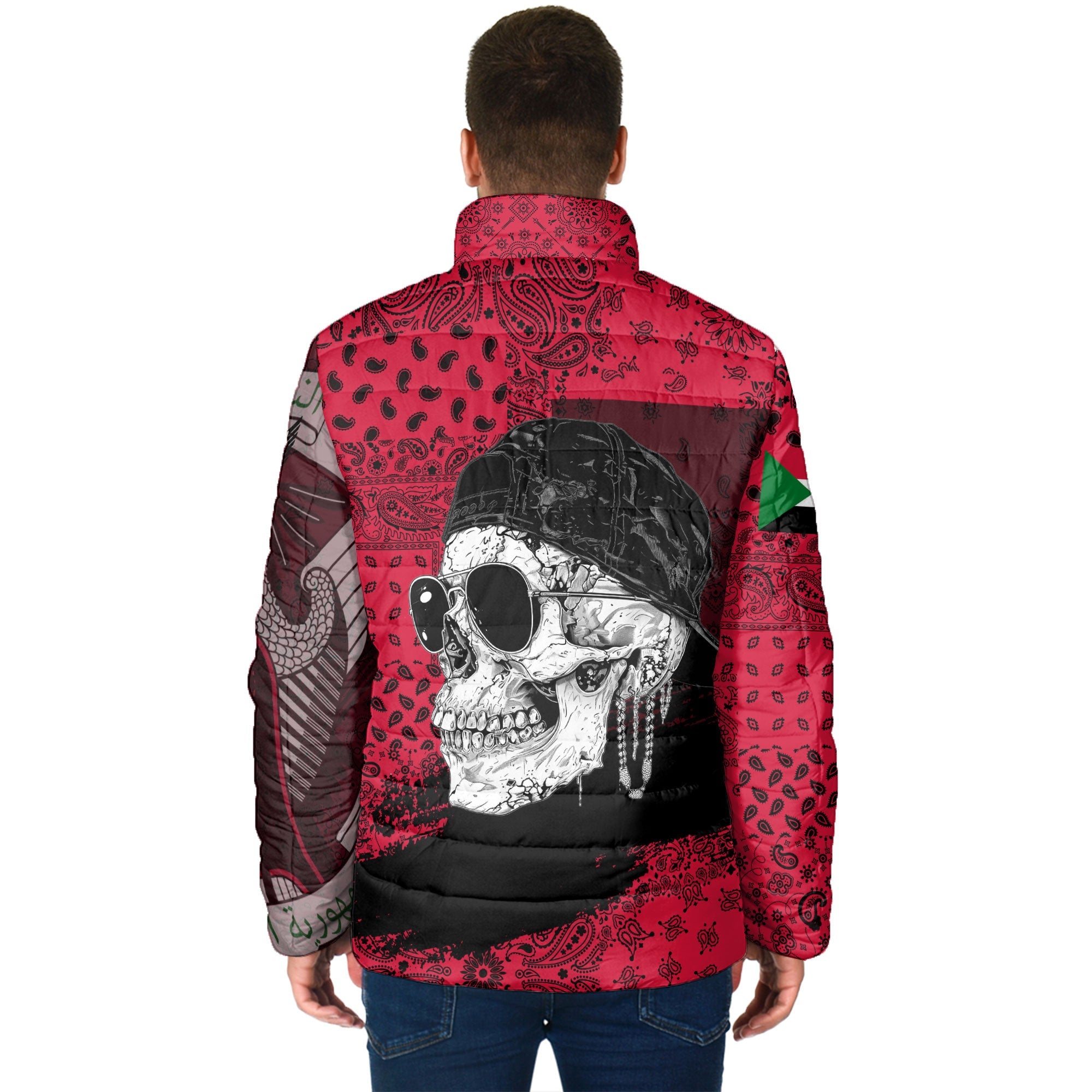 Sudan Men Padded Jacket Paisley Flag And Skull Style 2