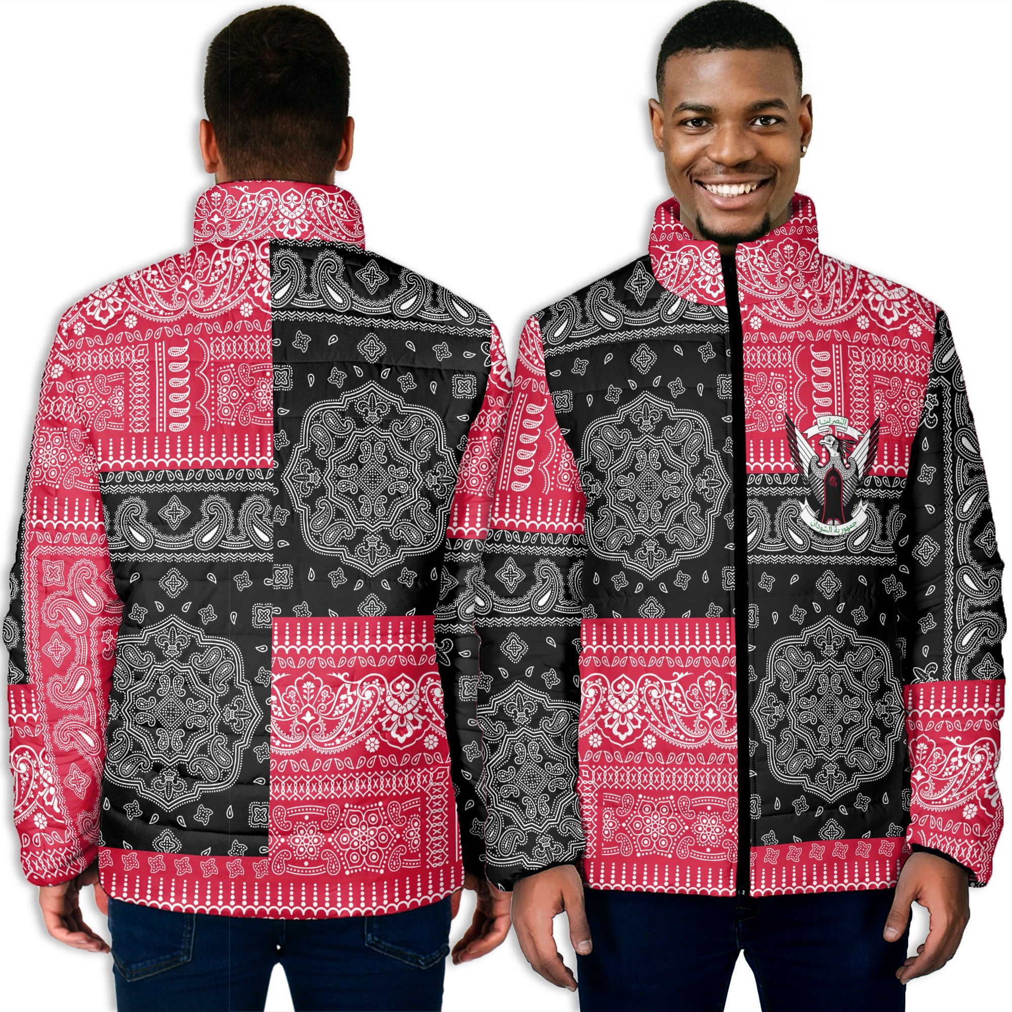 Sudan Men Padded Jacket Flag And Paisley Basic Style 3