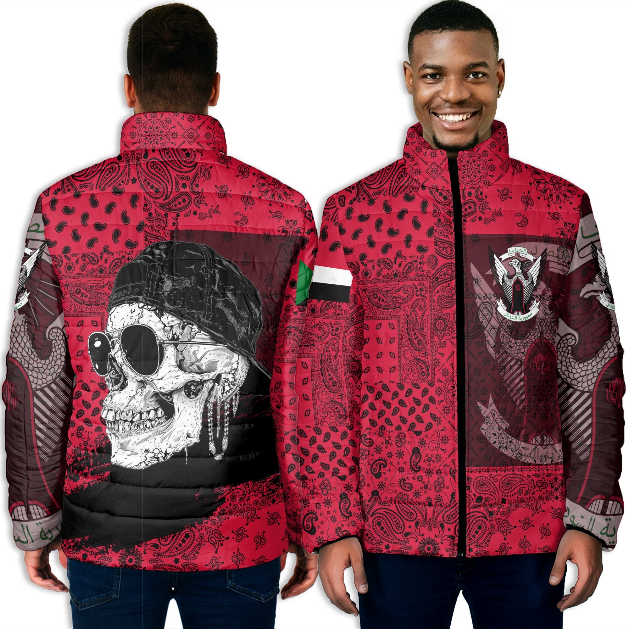 Sudan Men Padded Jacket Paisley Flag And Skull Style 3