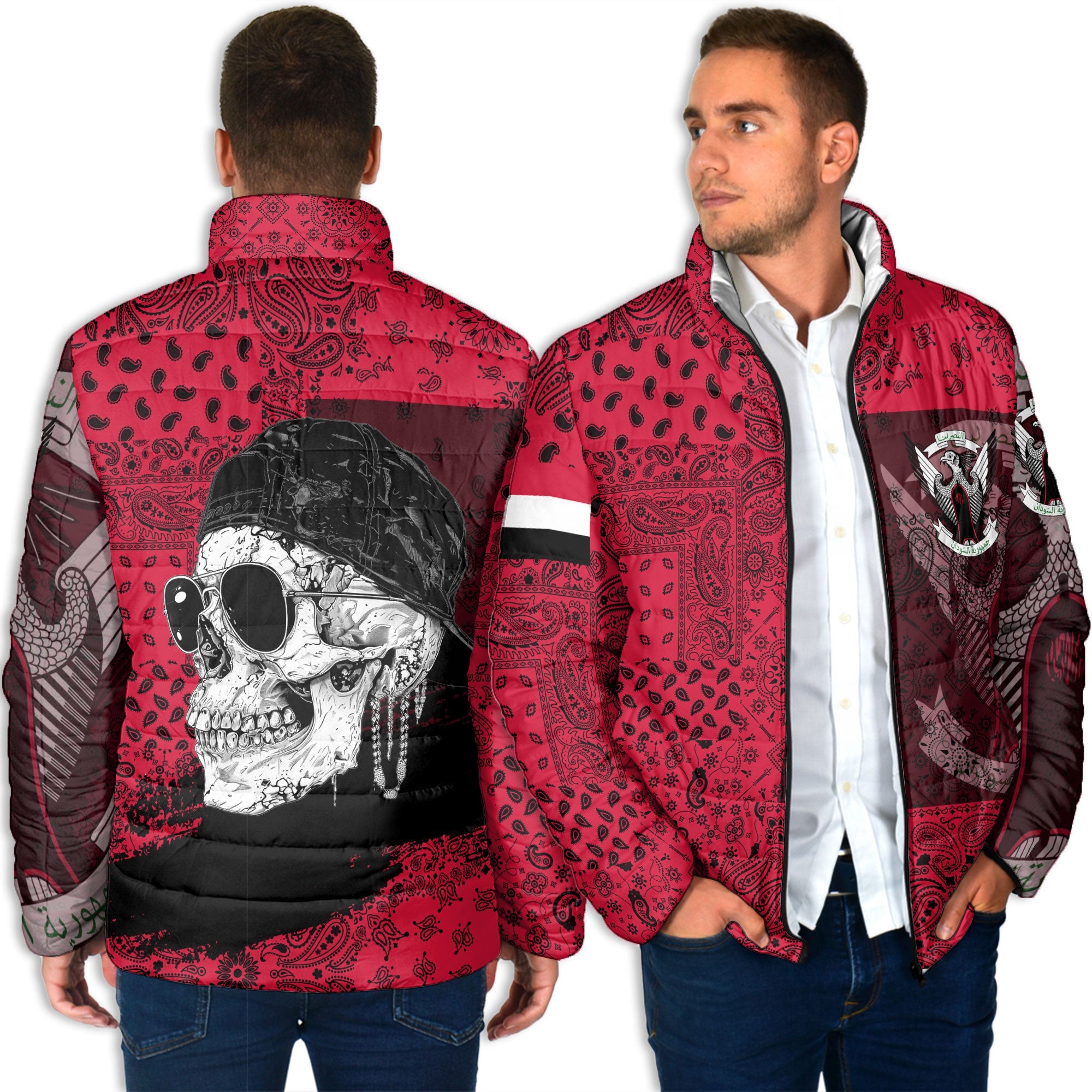 Sudan Men Padded Jacket Paisley Flag And Skull Style 4