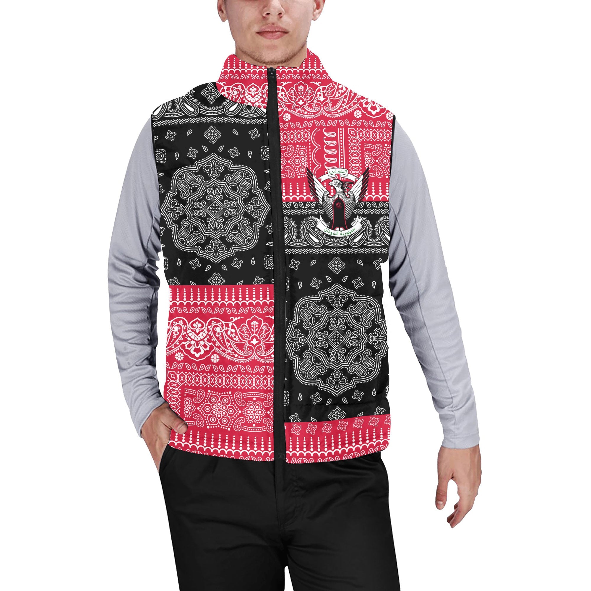 Sudan Men Padded Jacket Vest Flag And Paisley Basic Style 1