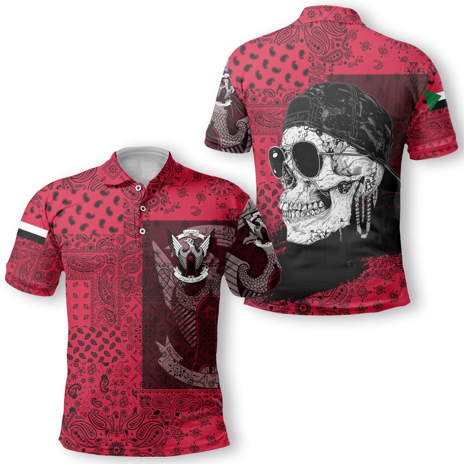 Sudan Polo Shirt Paisley Flag And Skull Style 1