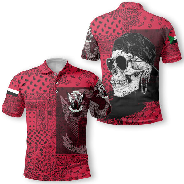 Sudan Polo Shirt Paisley Flag And Skull Style 1