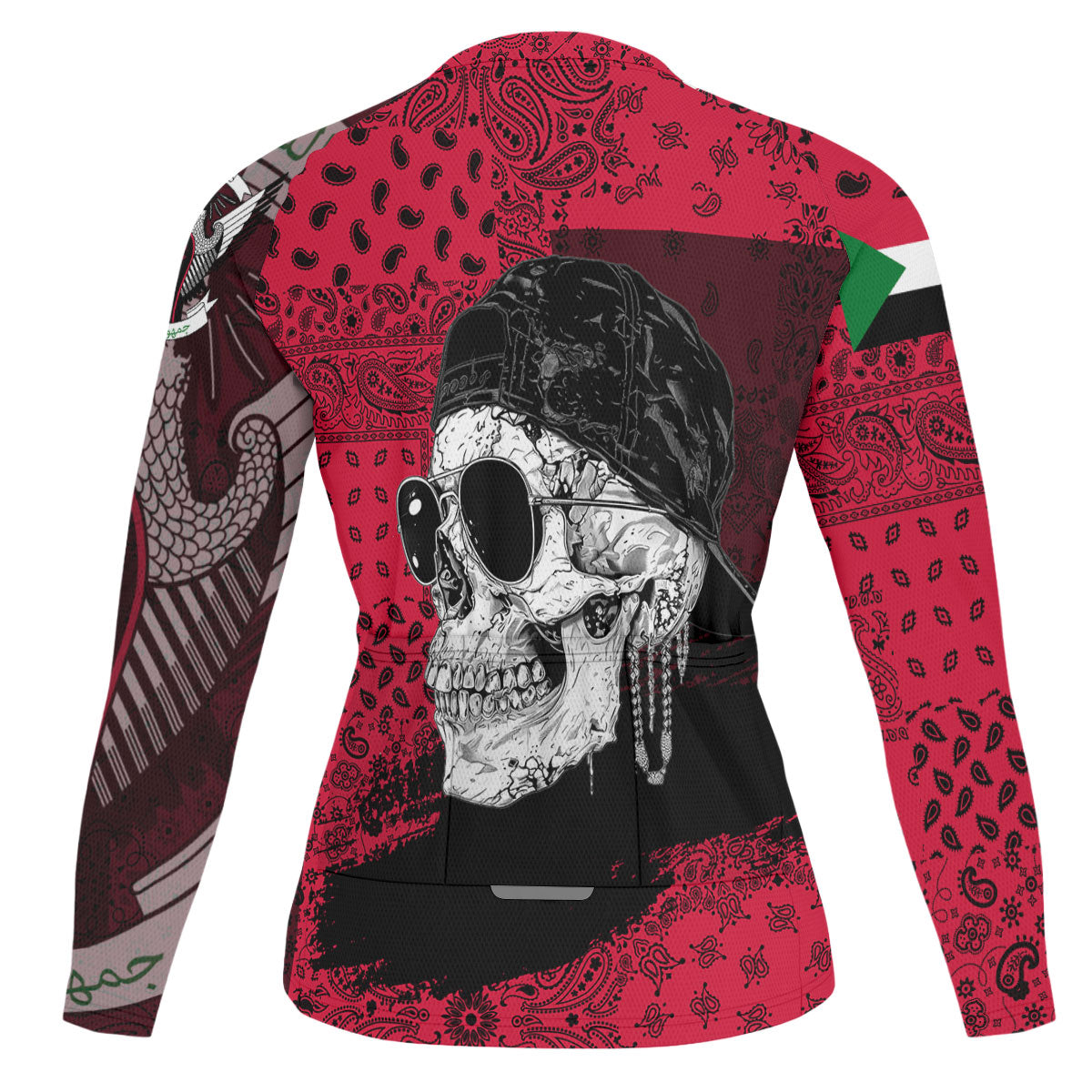 Sudan Raglan Men Cycling Jersey Long Sleeve Paisley Flag And Skull Style 2