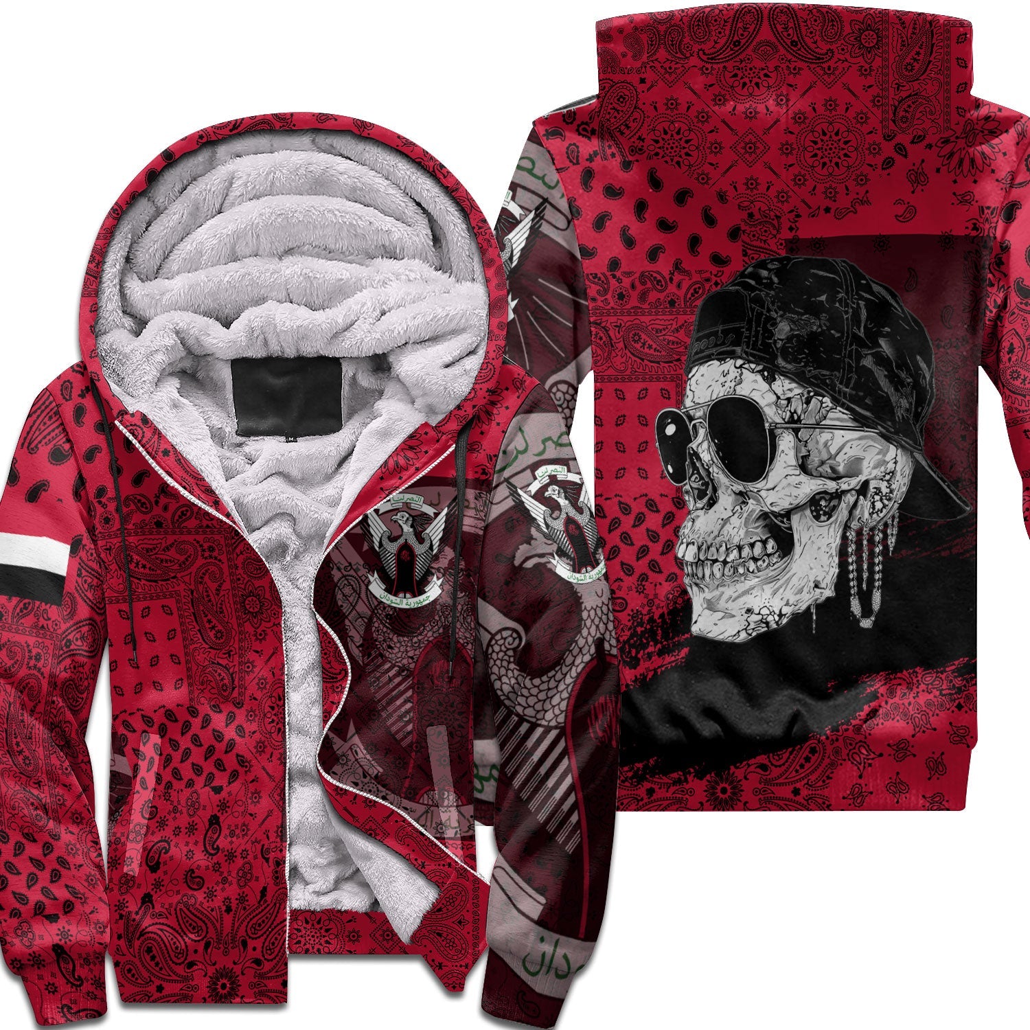 Sudan Sherpa Hoodie Paisley Flag And Skull Style 1