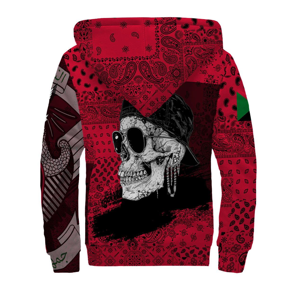 Sudan Sherpa Hoodie Paisley Flag And Skull Style 2