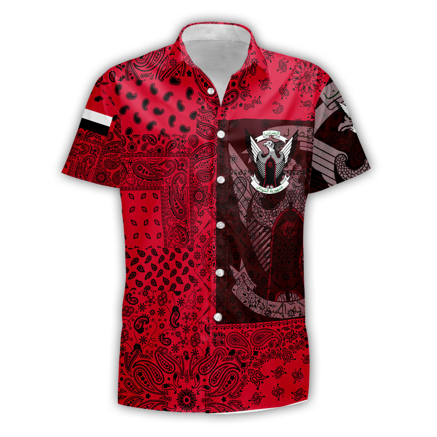 Sudan Short Sleeve Shirt Paisley Flag And Skull Style 1