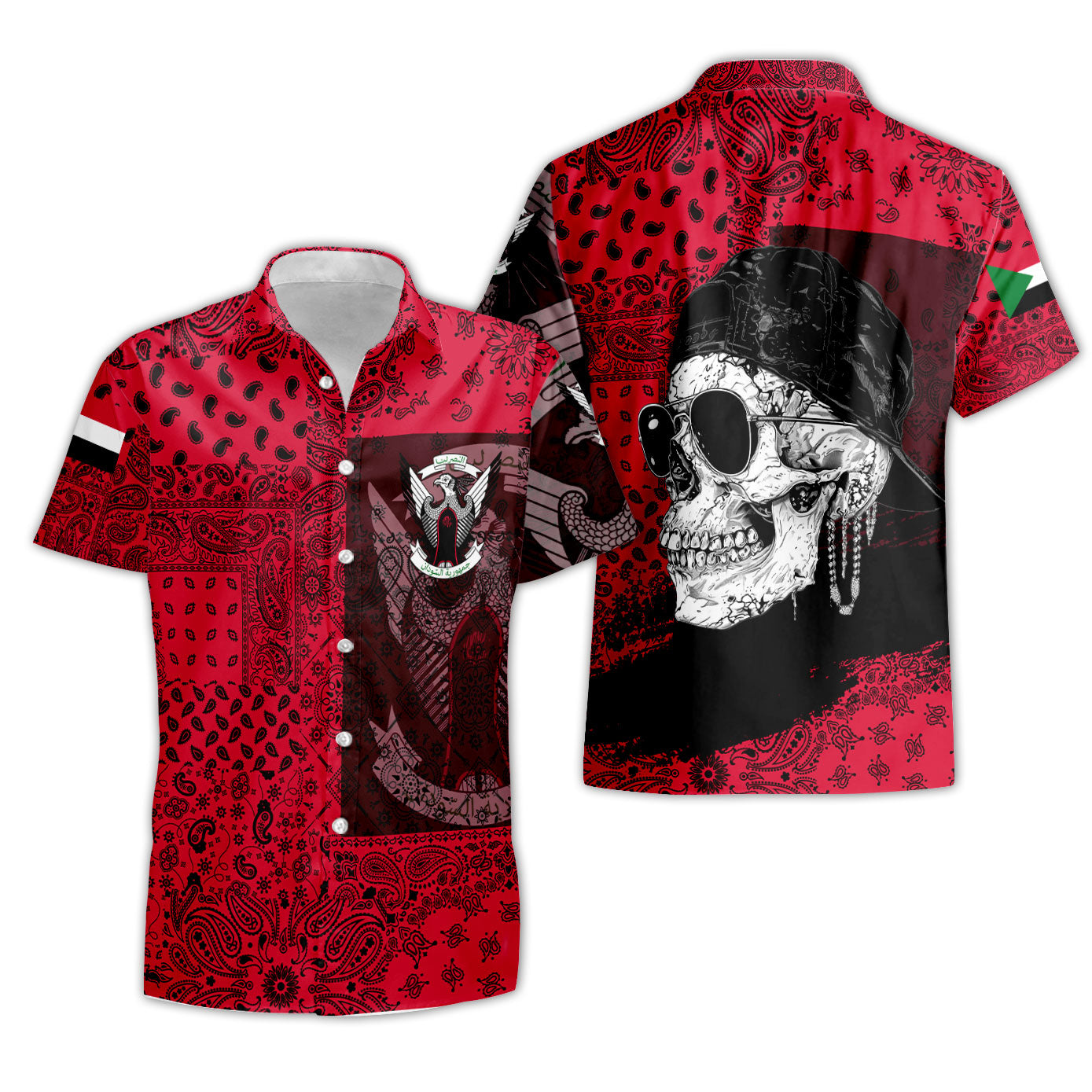 Sudan Short Sleeve Shirt Paisley Flag And Skull Style 3