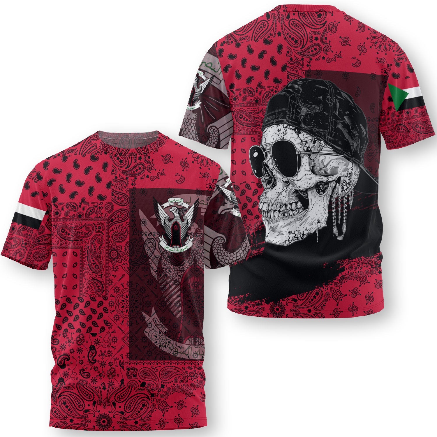 Sudan T Shirt Paisley Flag And Skull Style 3