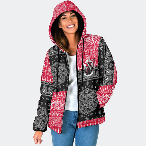 Sudan Women Hooded Padded Jacket Flag And Paisley Basic Style 1