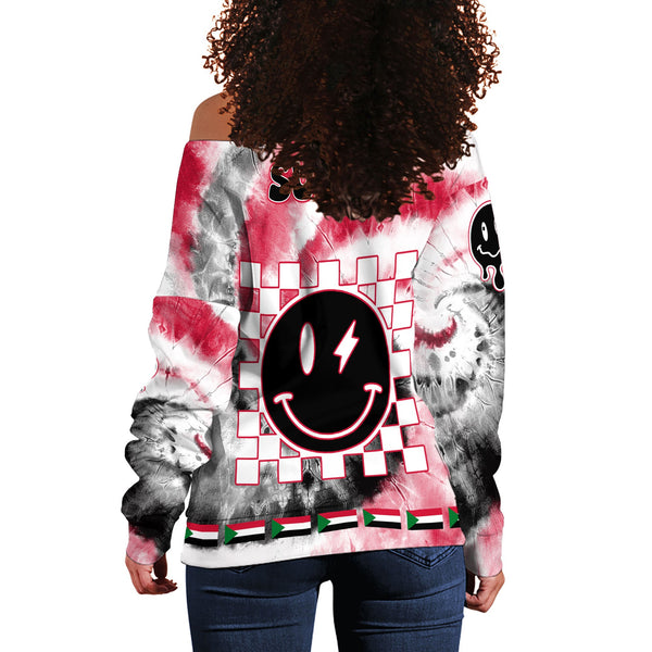 Sudan Women Off Shoulder Sweatshirt Custom Tie Dye Style 1