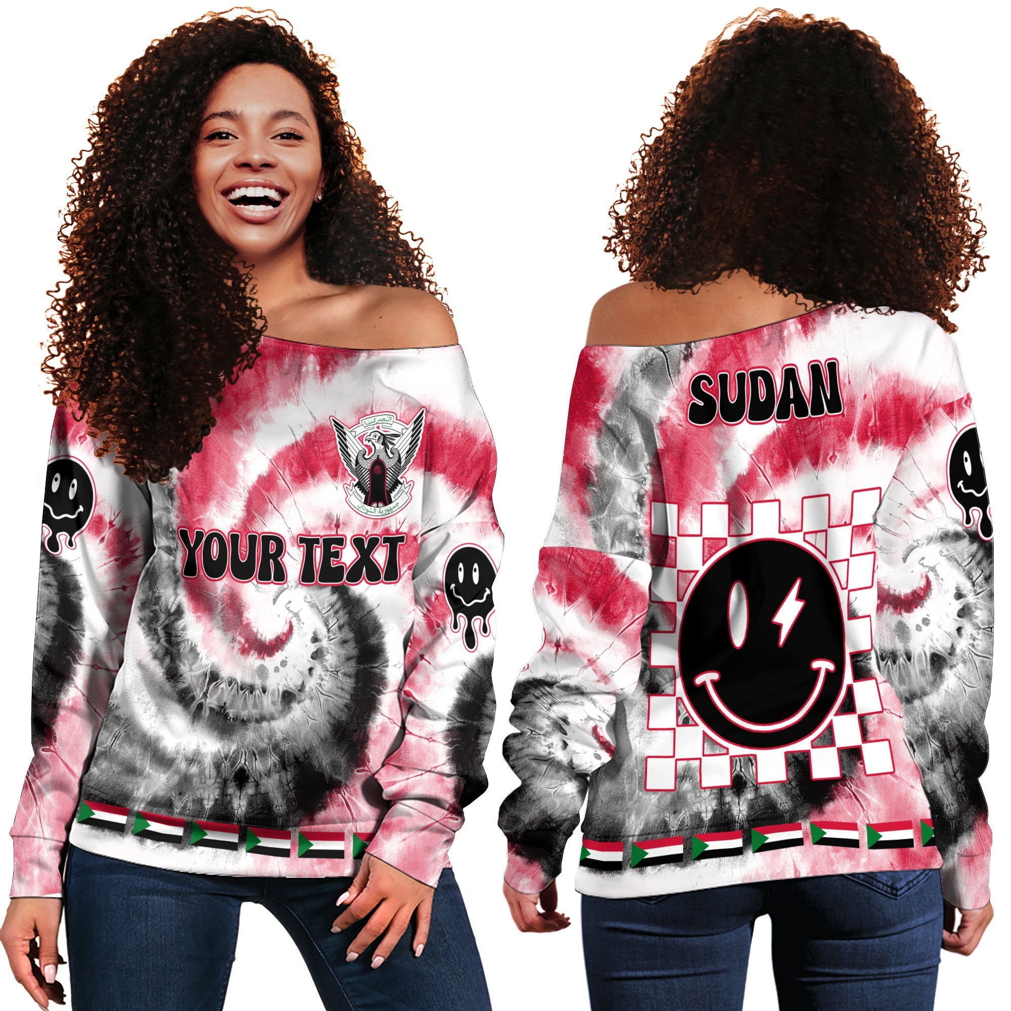 Sudan Women Off Shoulder Sweatshirt Custom Tie Dye Style 2