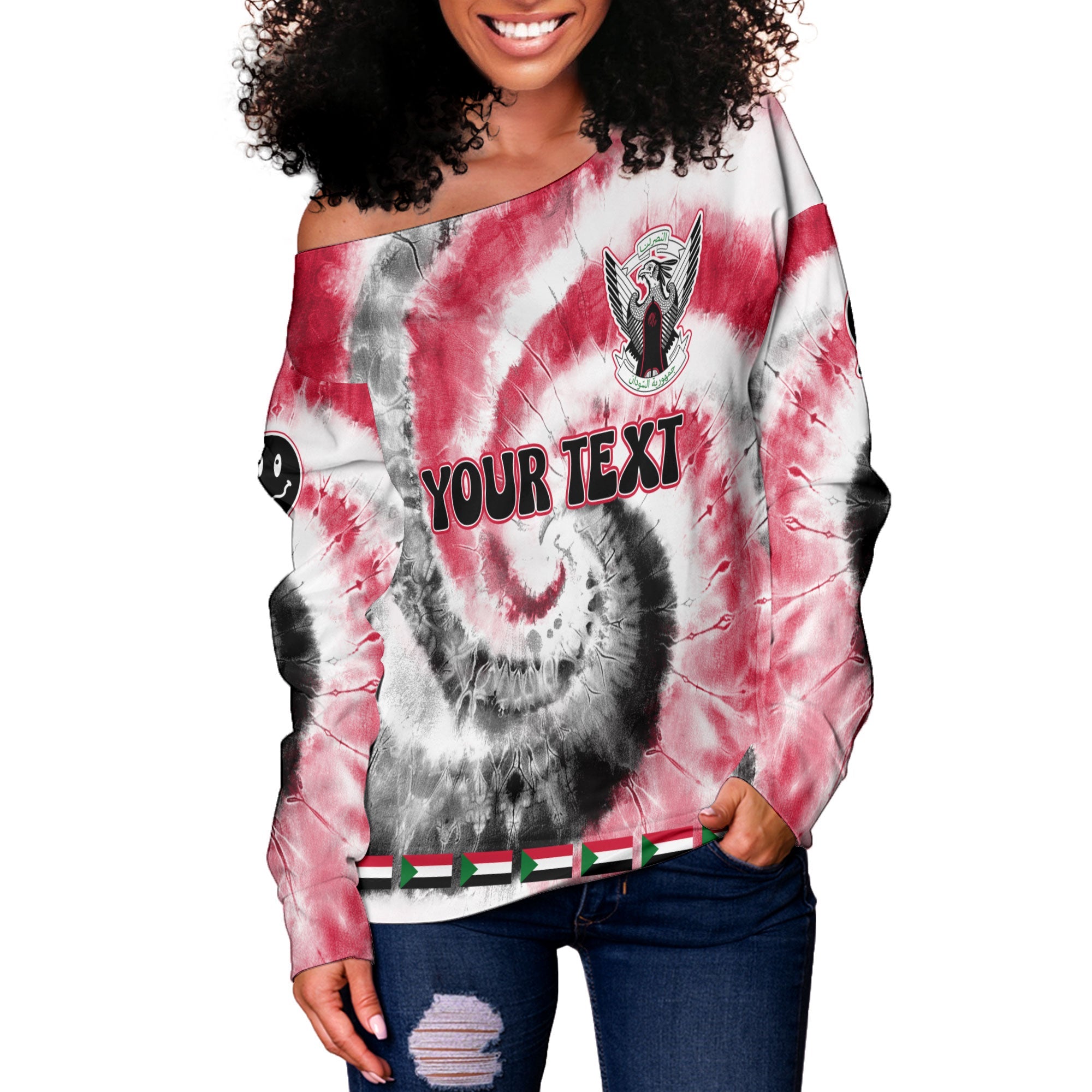 Sudan Women Off Shoulder Sweatshirt Custom Tie Dye Style 3