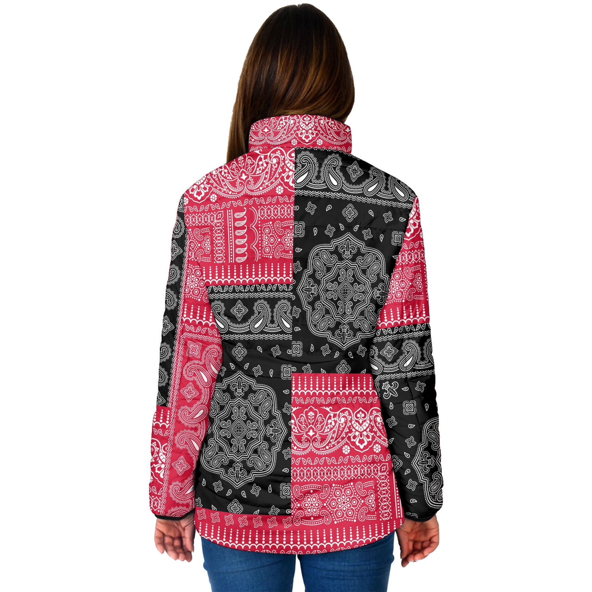 Sudan Women Padded Jacket Flag And Paisley Basic Style 2