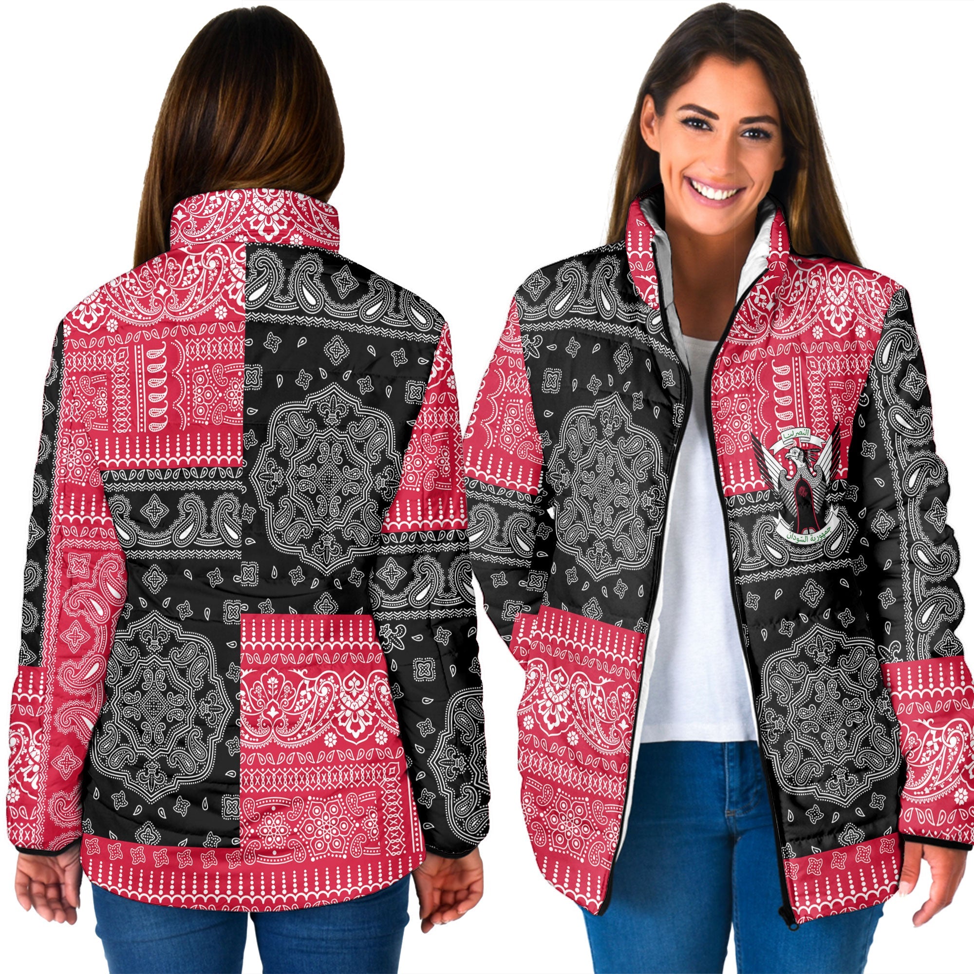 Sudan Women Padded Jacket Flag And Paisley Basic Style 3