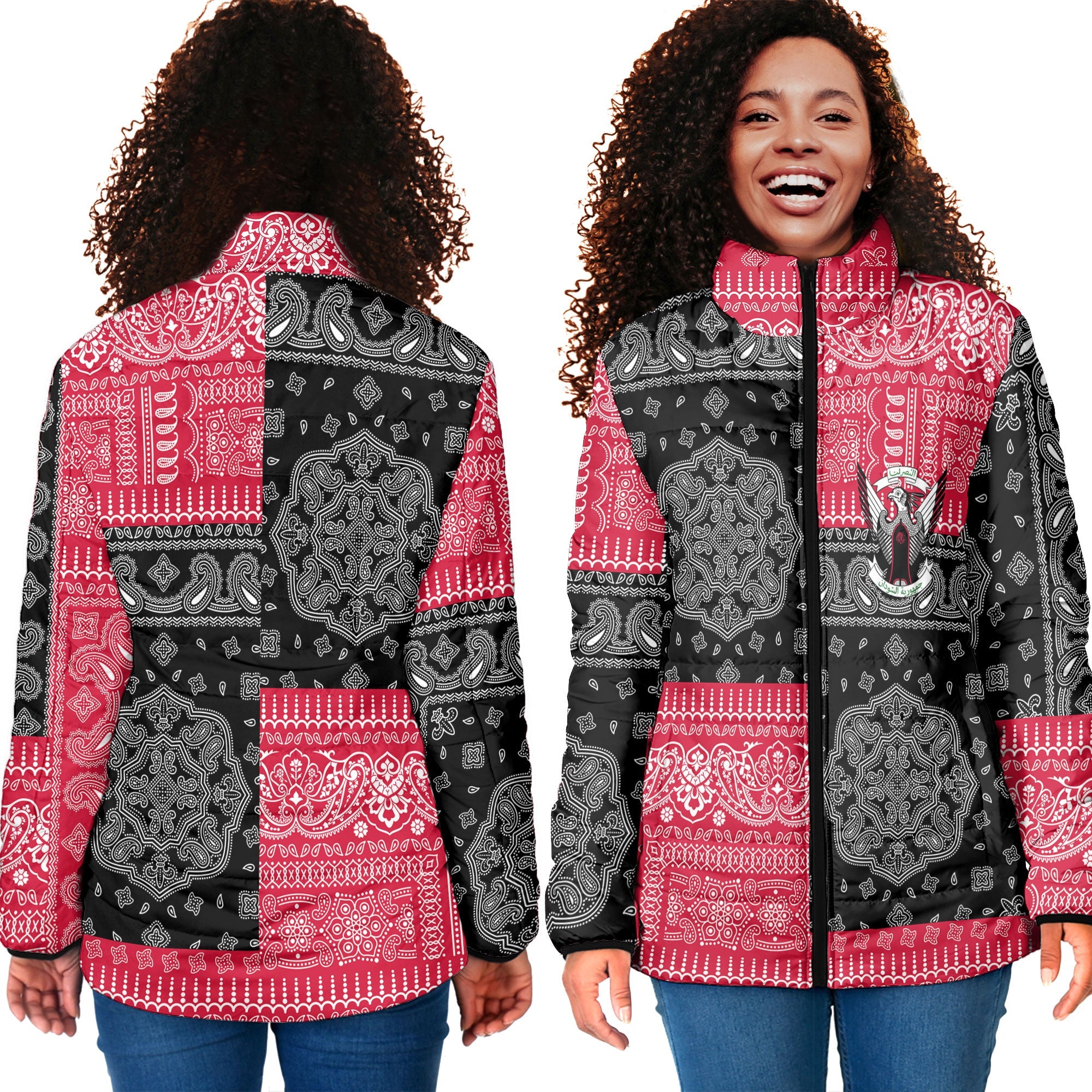 Sudan Women Padded Jacket Flag And Paisley Basic Style 4