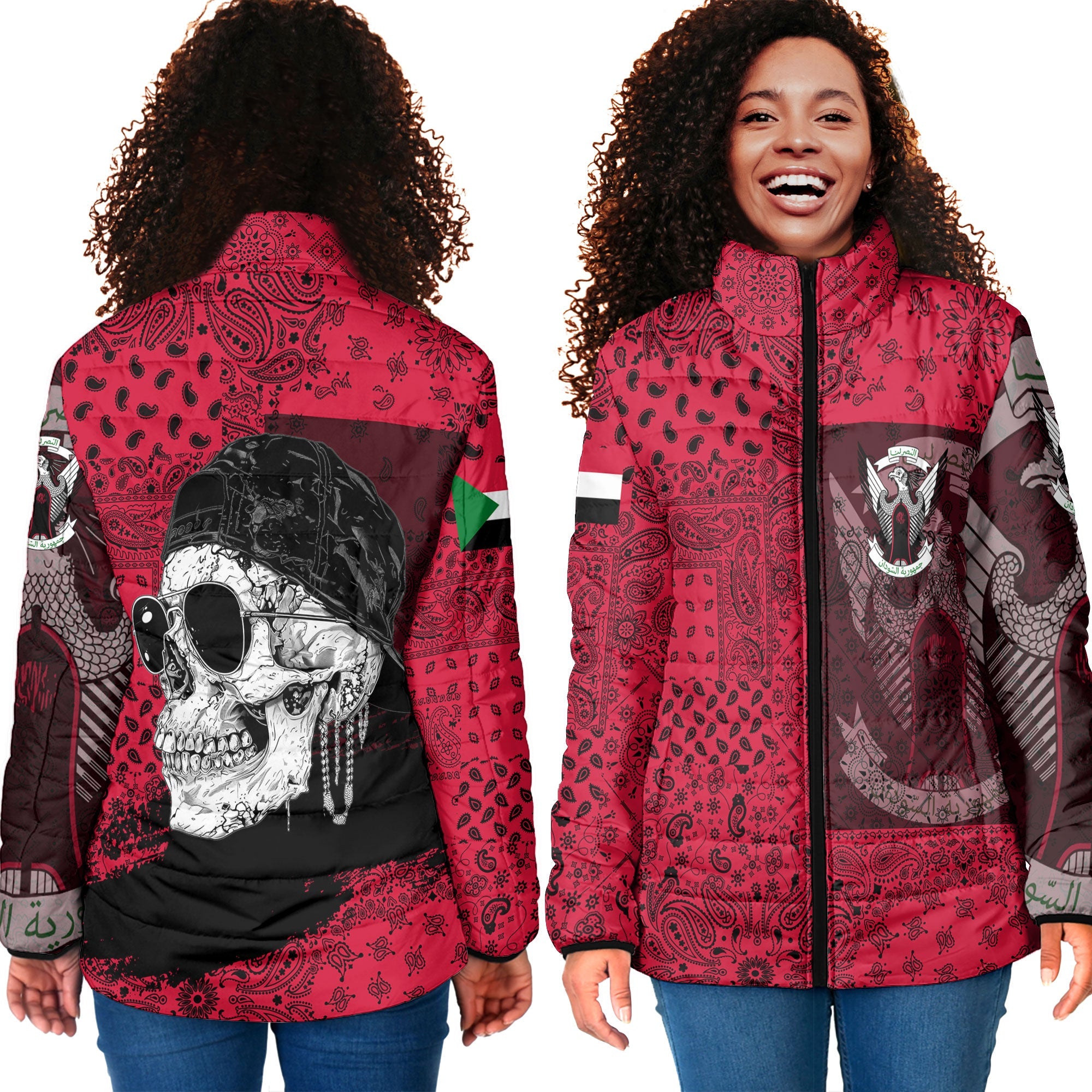 Sudan Women Padded Jacket Paisley Flag And Skull Style 4