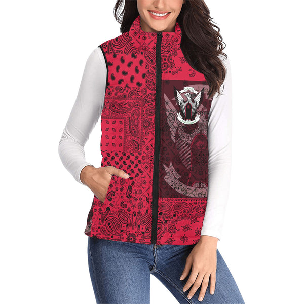 Sudan Women Padded Jacket Vest Paisley Flag And Skull Style 1