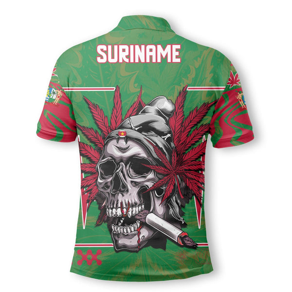 Suriname Polo Shirt Flag & Coat Of Arms Marijuanas Style