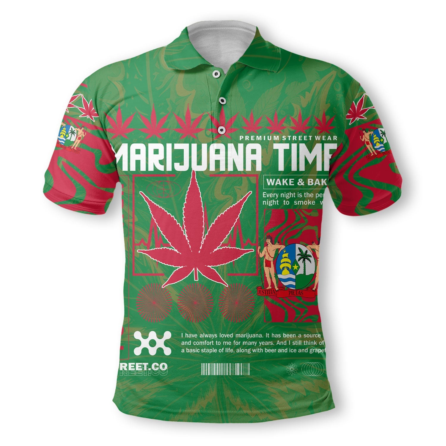 Suriname Polo Shirt Flag & Coat Of Arms Marijuanas Style