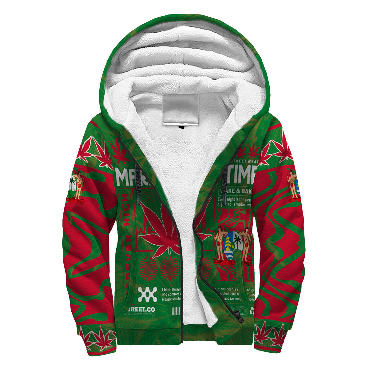 Suriname Sherpa Hoodie Flag & Coat Of Arms Marijuanas Style