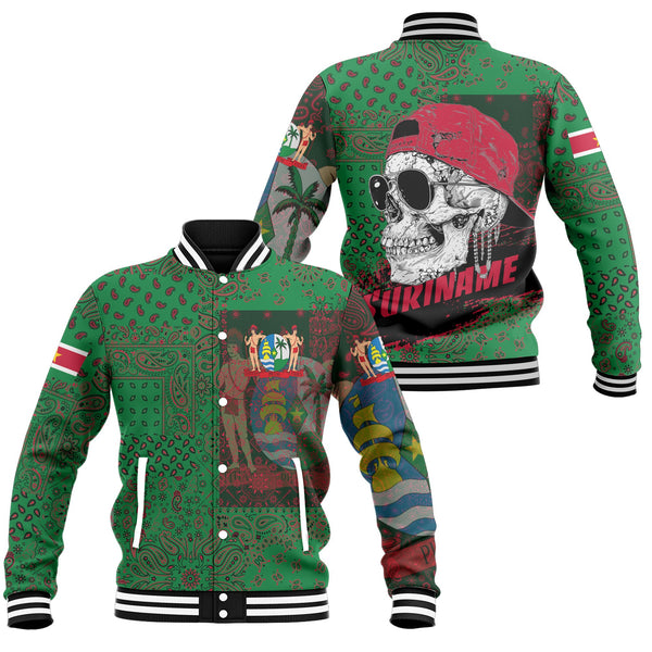 Suriname Baseball Jacket Paisley Flag And Skull Style 1