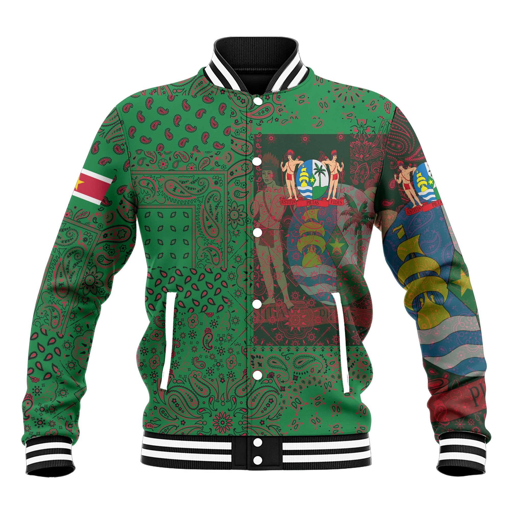 Suriname Baseball Jacket Paisley Flag And Skull Style 2