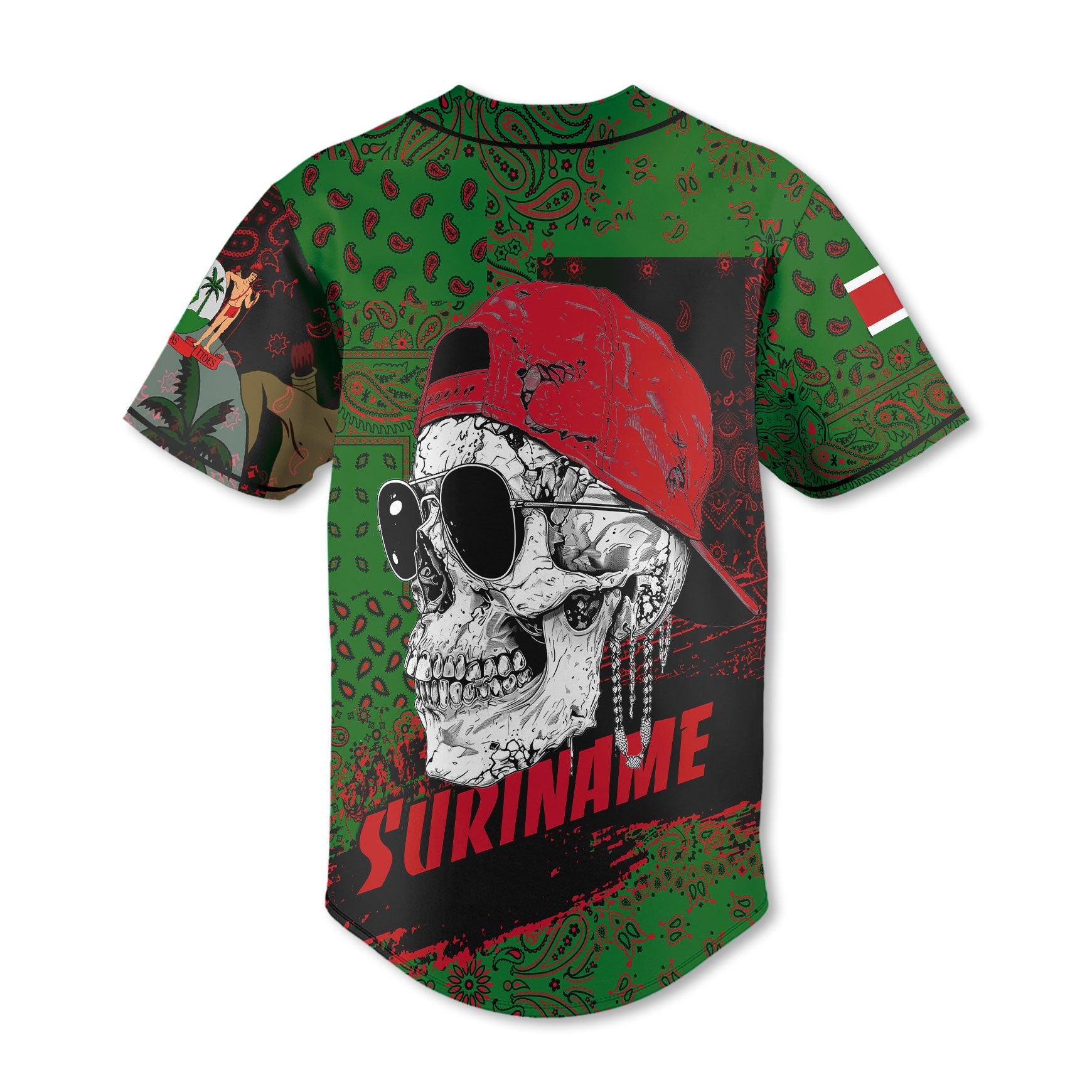 Suriname Baseball Jersey Paisley Flag And Skull Style 3