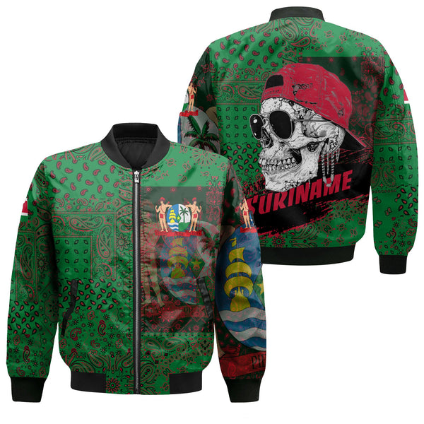 Suriname Bomber Jacket Paisley Flag And Skull Style 1