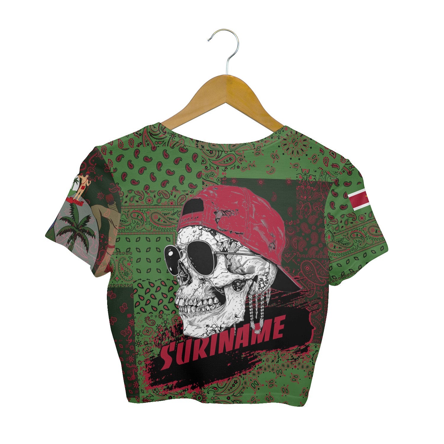 Suriname Croptop T Shirt Paisley Flag And Skull Style 2