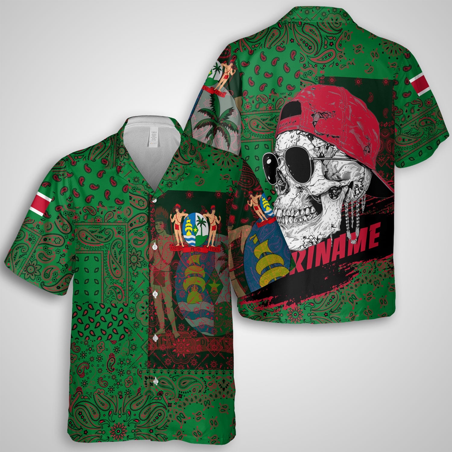 Suriname Hawaiian Shirt Paisley Flag And Skull Style 1