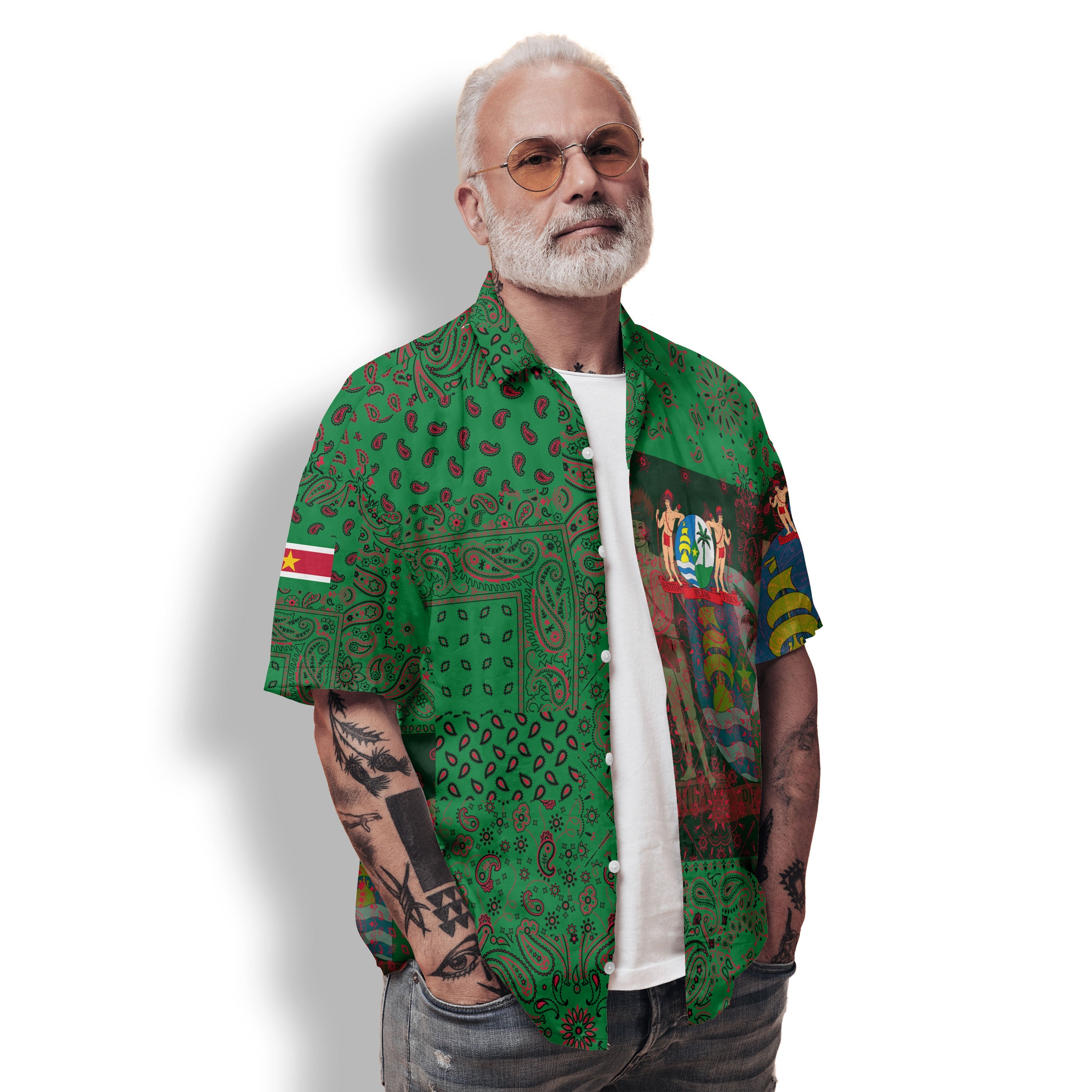 Suriname Hawaiian Shirt Paisley Flag And Skull Style 2