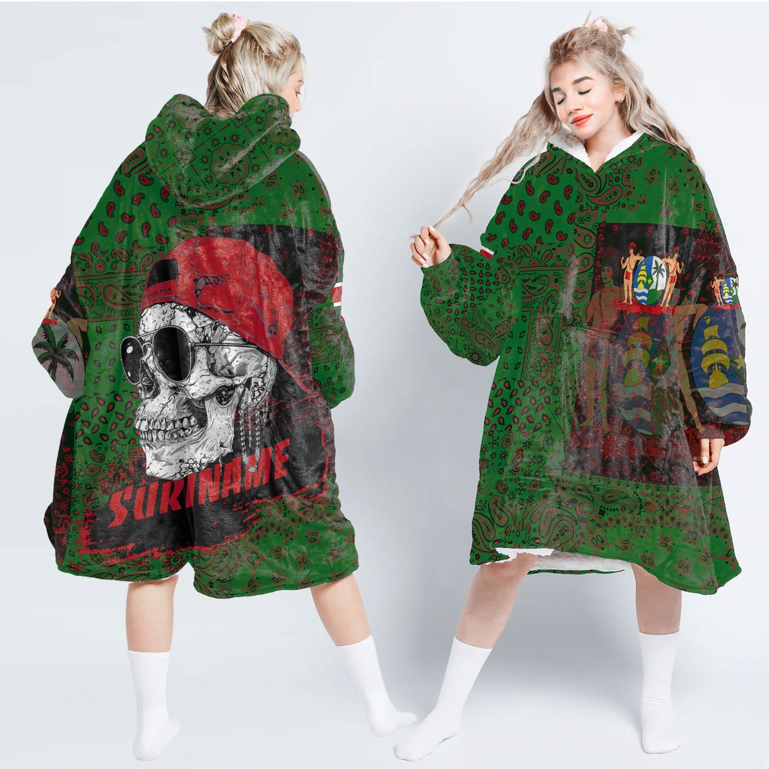 Suriname Hoodie Blanket Paisley Flag And Skull Style 1