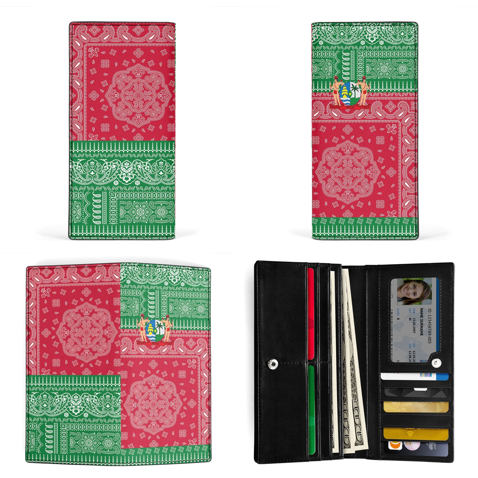 Suriname Leather Wallet Flag And Paisley Basic Style 3