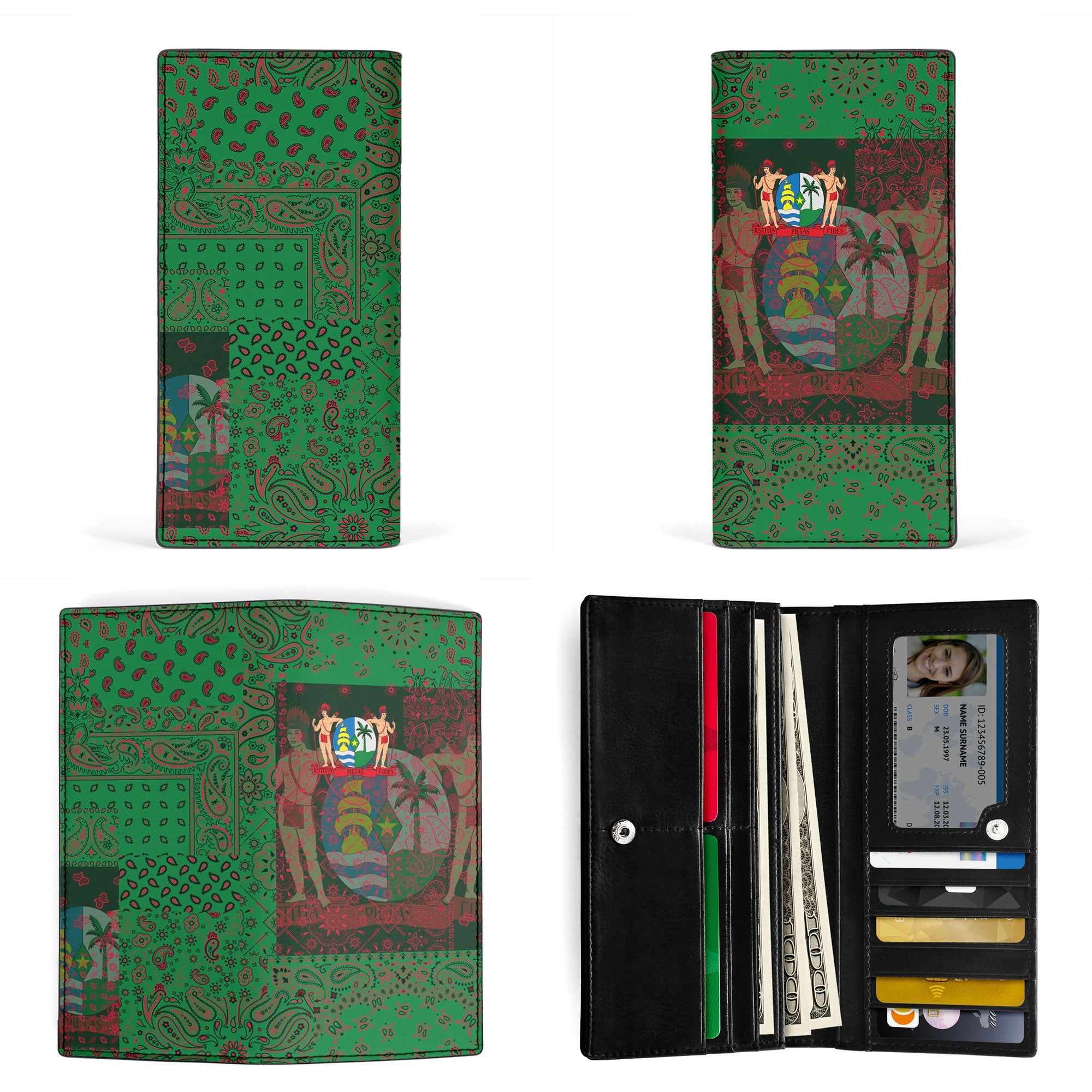 Suriname Leather Wallet Paisley Flag And Skull Style 3