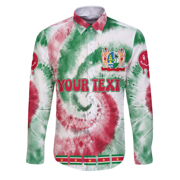 Suriname Long Sleeve Button Shirt Custom Tie Dye Style 1