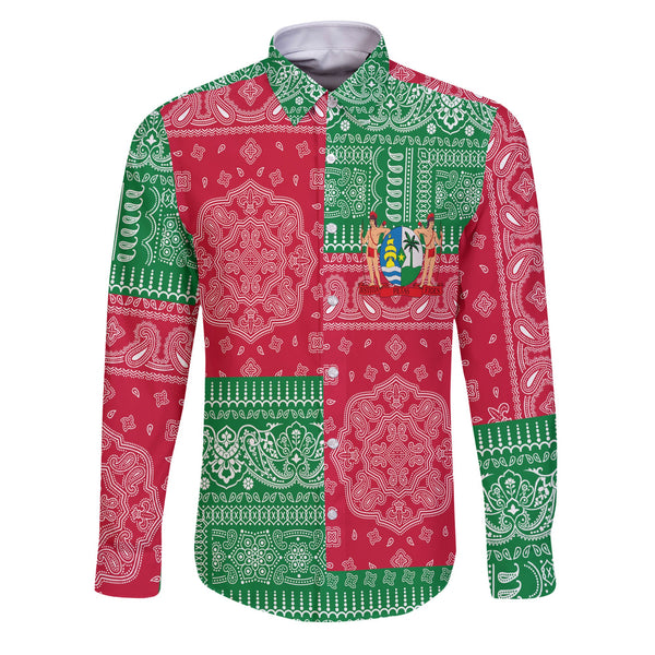 Suriname Long Sleeve Button Shirt Flag And Paisley Basic Style 1