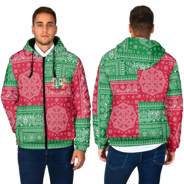 Suriname Men Hooded Padded Jacket Flag And Paisley Basic Style 1