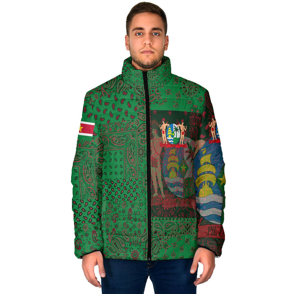 Suriname Men Padded Jacket Paisley Flag And Skull Style 1