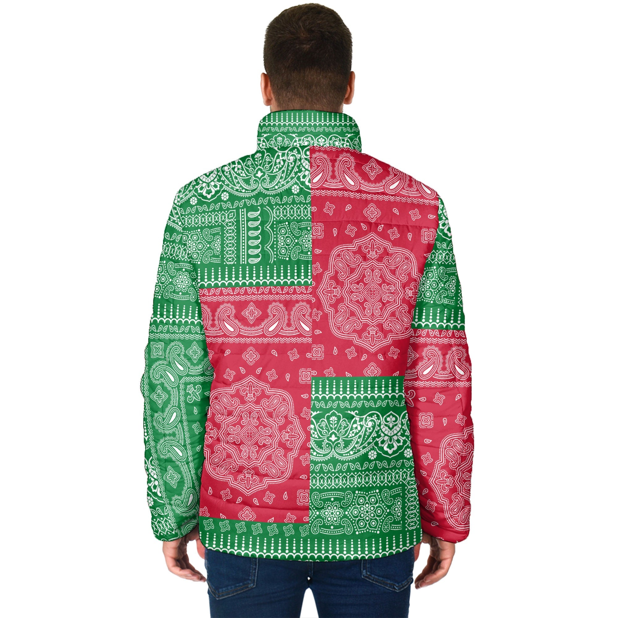 Suriname Men Padded Jacket Flag And Paisley Basic Style 2