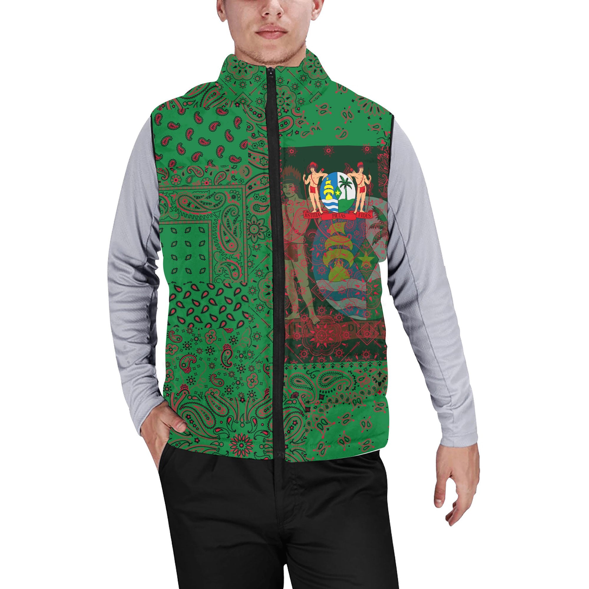 Suriname Men Padded Jacket Vest Paisley Flag And Skull Style 1