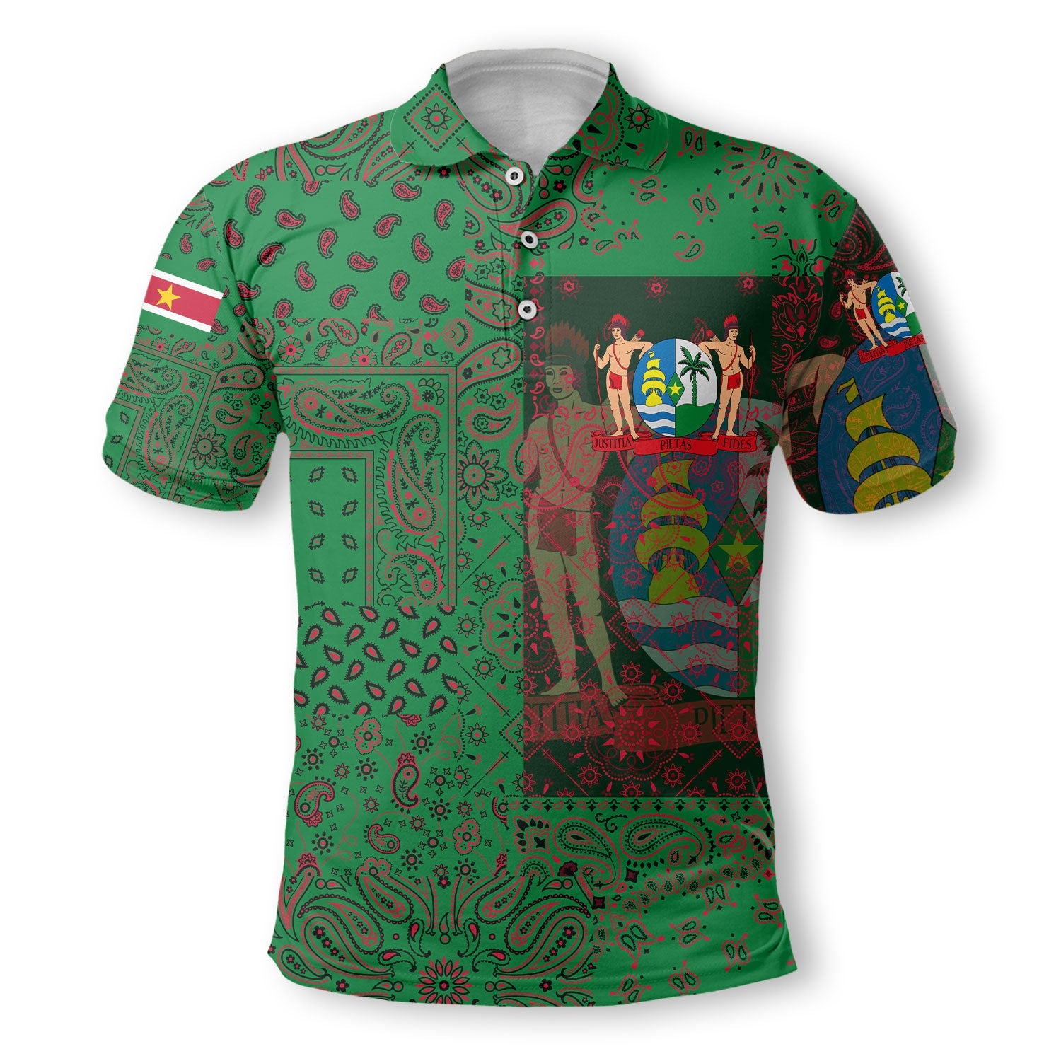 Suriname Polo Shirt Paisley Flag And Skull Style 2