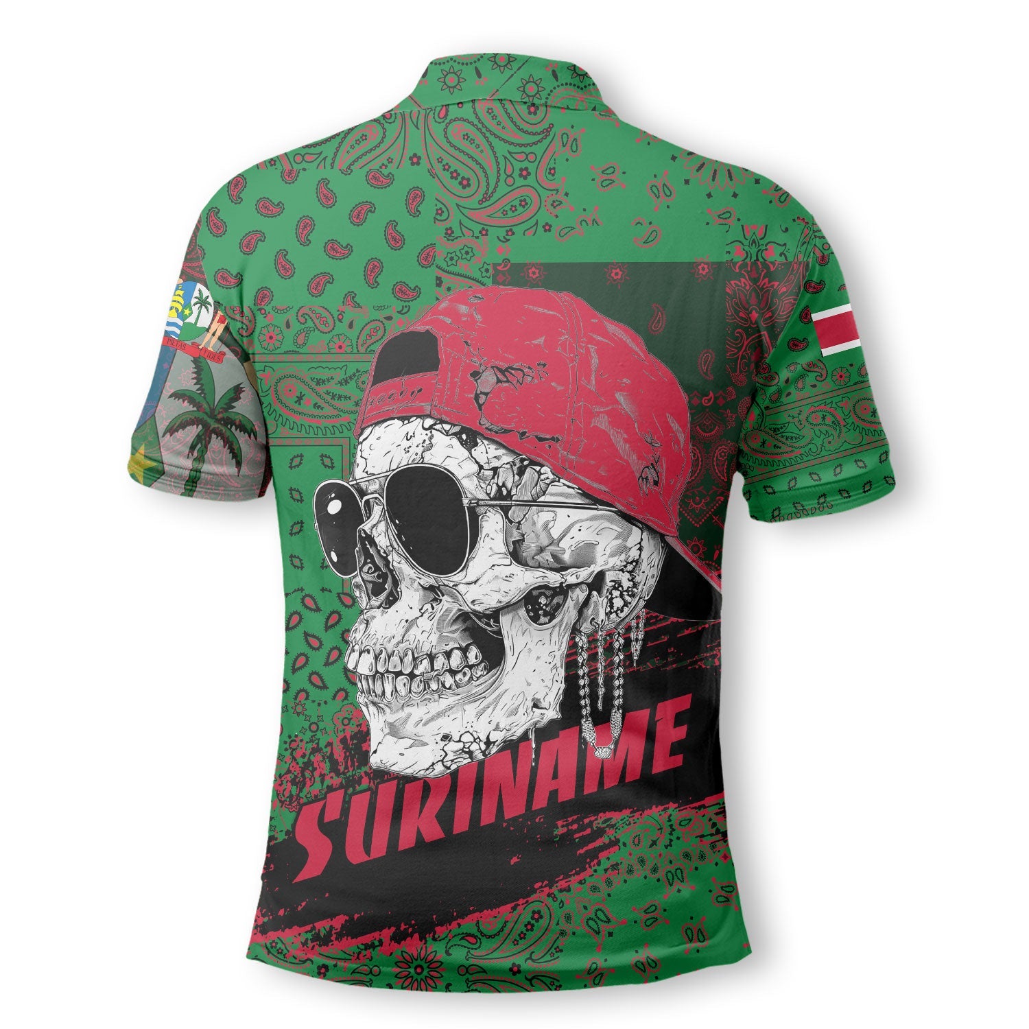 Suriname Polo Shirt Paisley Flag And Skull Style 3