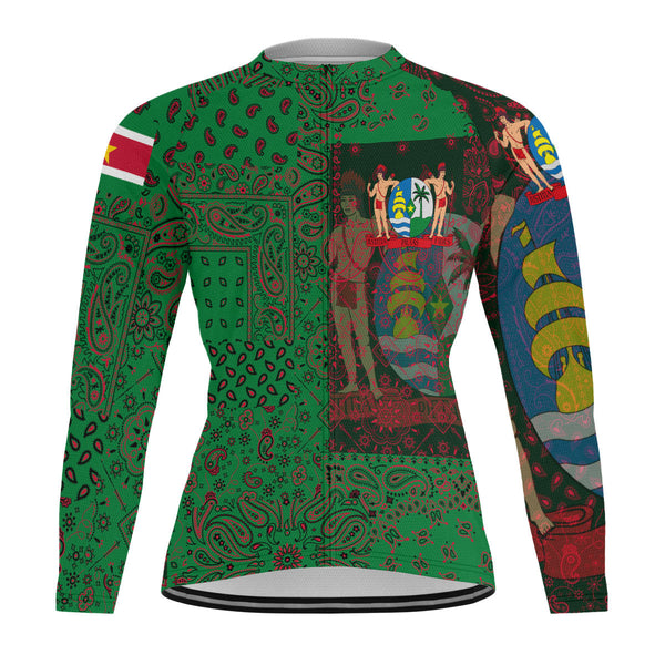 Suriname Raglan Men Cycling Jersey Long Sleeve Paisley Flag And Skull Style 1