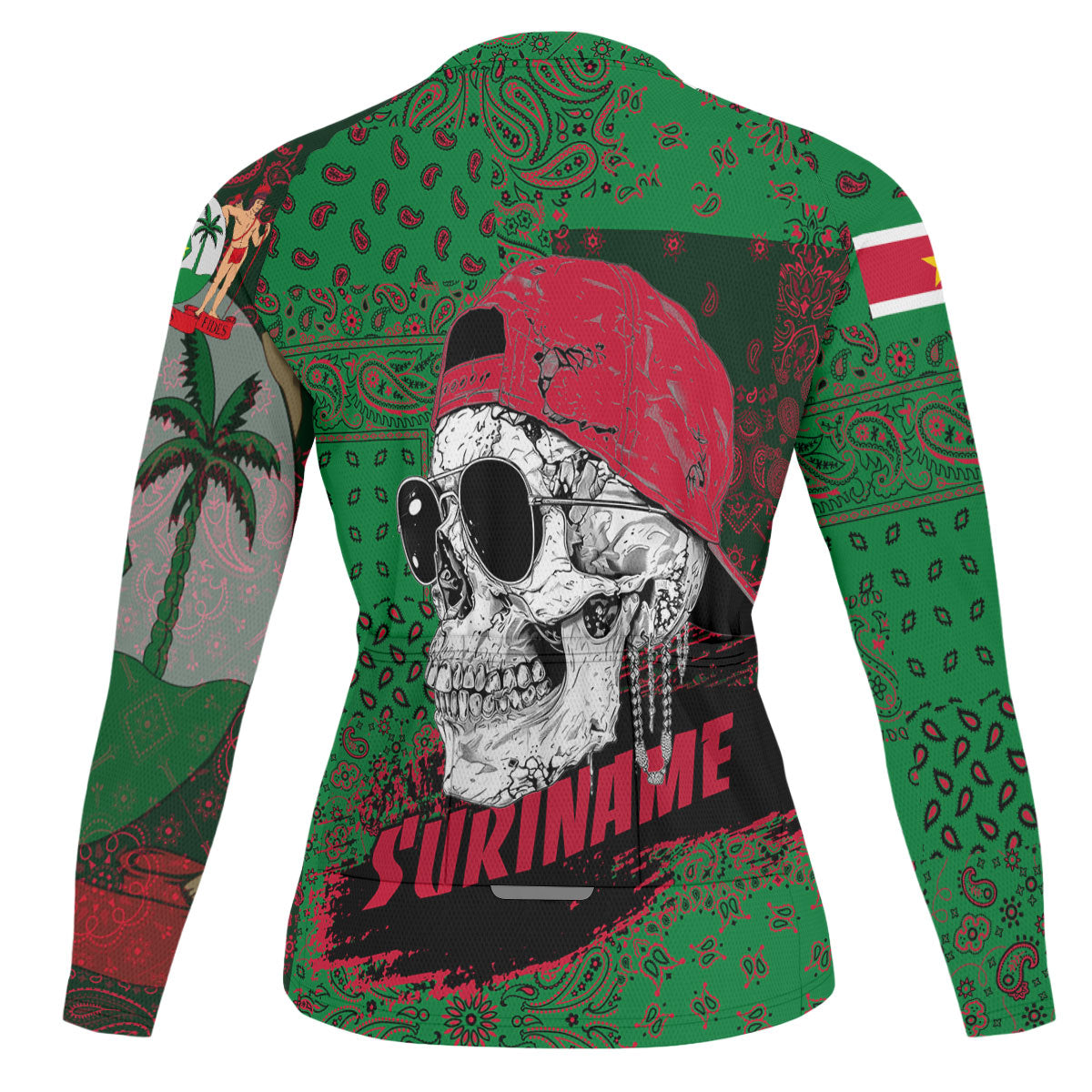 Suriname Raglan Men Cycling Jersey Long Sleeve Paisley Flag And Skull Style 2