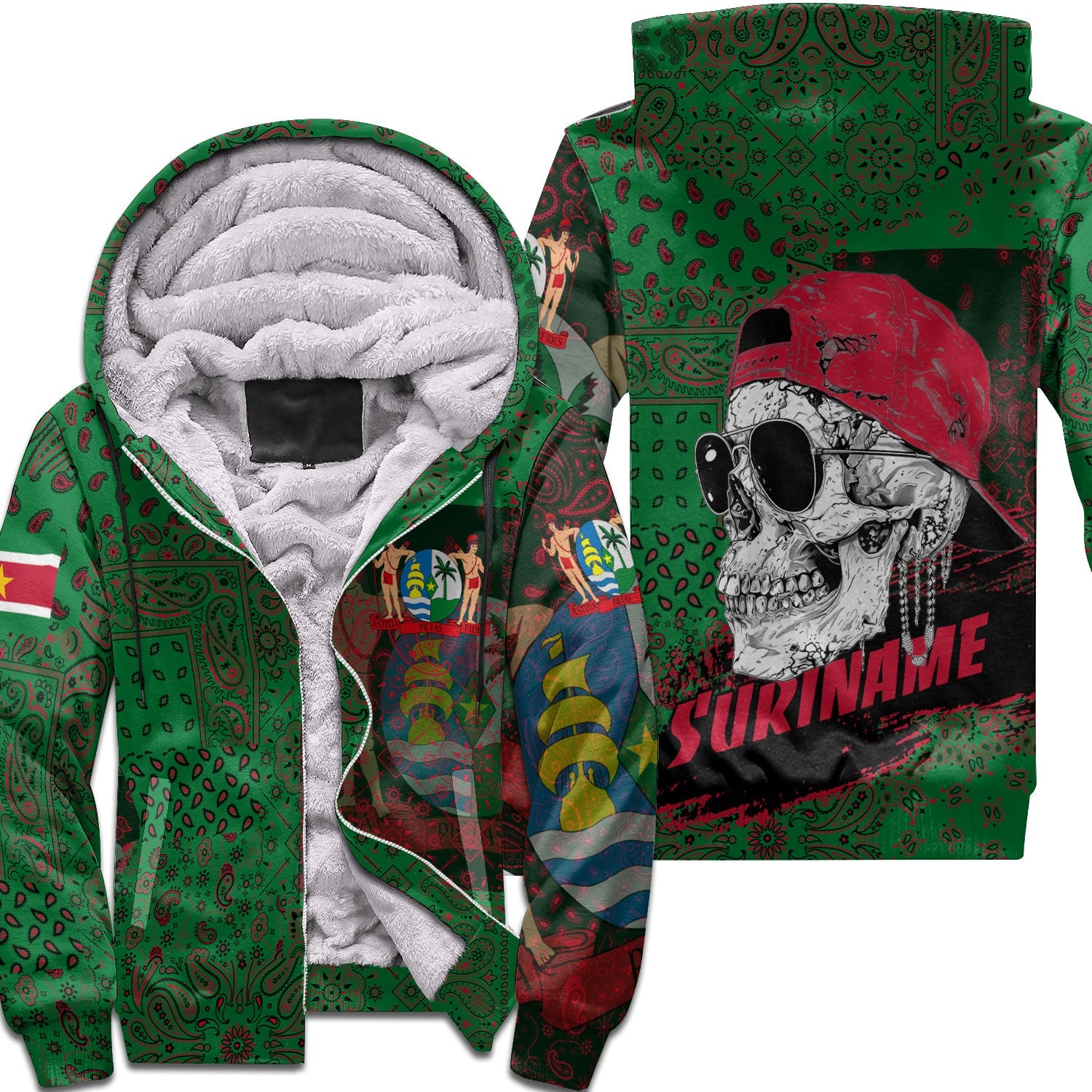 Suriname Sherpa Hoodie Paisley Flag And Skull Style 1