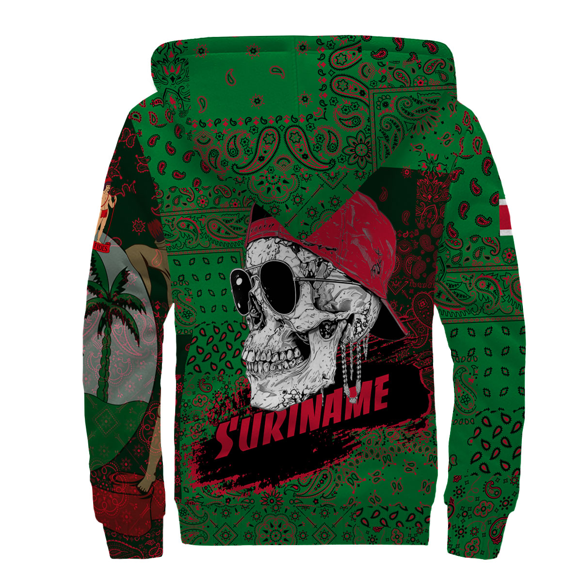 Suriname Sherpa Hoodie Paisley Flag And Skull Style 2