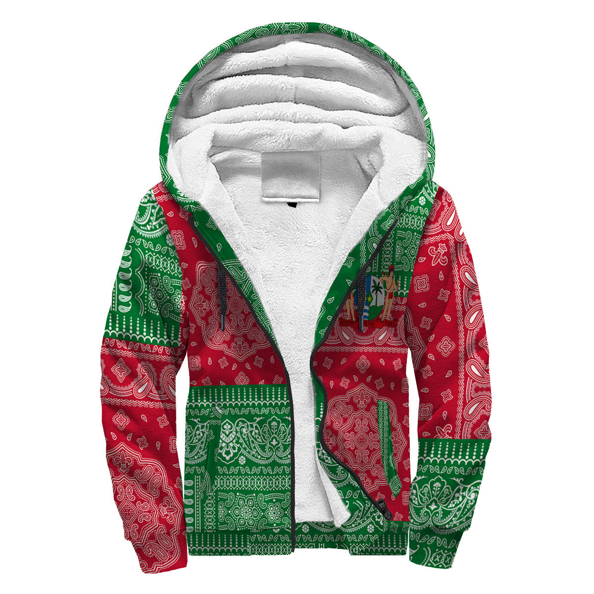 Suriname Sherpa Hoodie Flag And Paisley Basic Style 3