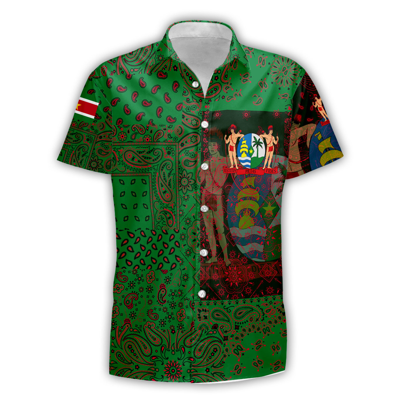 Suriname Short Sleeve Shirt Paisley Flag And Skull Style 1